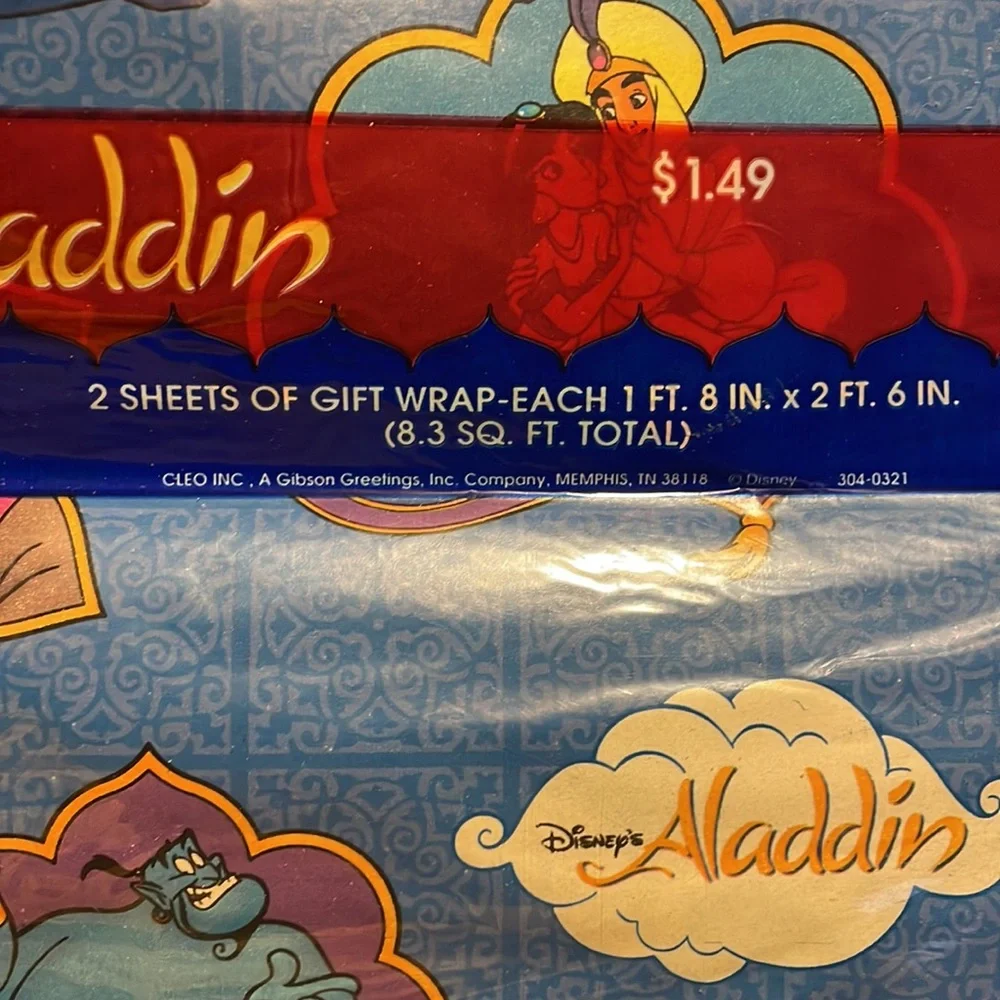 Vintage 90s Disney Aladdin Gift Wrap Wrapping Paper (8.3 Sq Ft Total)